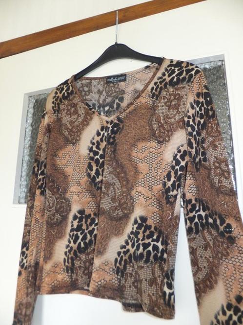 Hele mooie top in bruintinten en dierenprint, 36 s rekt mee., Kleding | Dames, Tops, Nieuw, Maat 36 (S), Bruin, Lange mouw, Verzenden
