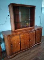 Vintage vitrinekast met flink veel bergruimte, Ophalen, Gebruikt, Glas, 200 cm of meer