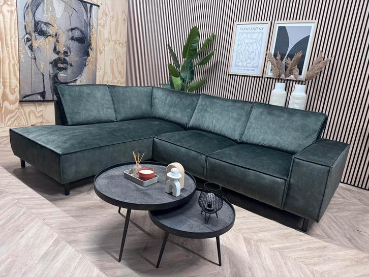 ZGAN Velvet Velours Hoekbank - Groen - 300 x 220, Huis en Inrichting, Banken | Bankstellen, Zo goed als nieuw, Hoekbank, Vierpersoons of meer