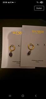 Lucardi Goldplated Oorbellen met Paarse Steen, Overige materialen, Hangers, Paars, Nieuw