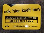Emaille bord reclame bord Mueller melkkoeltank langcat, Ophalen, Zo goed als nieuw
