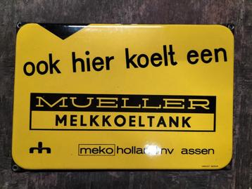 Emaille bord reclame bord Mueller melkkoeltank langcat beschikbaar voor biedingen