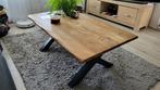 Eiken salontafel met boomstamrand, Ophalen, 100 tot 150 cm, 50 tot 100 cm, Zo goed als nieuw