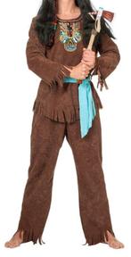 Leuk bruin/blauw/beige INDIAAN/NATIVE AMERICAN pak, Ophalen, Maat 52/54 (L), Carnaval, Nieuw