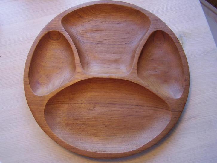 Groot retro teakhouten bord met vakverdeling, Verzamelen, Retro, Huis en Inrichting, Ophalen of Verzenden