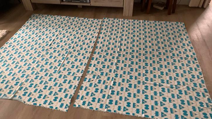 2 Vintage Retro Bewerkte Coupons stof orig jaren 60 nieuw, Hobby en Vrije tijd, Stoffen en Lappen, Nieuw, Polyester, 30 tot 120 cm