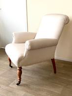 Klassieke witte fauteuil met wieltjes, Ophalen of Verzenden, Gebruikt, Stof, 75 tot 100 cm