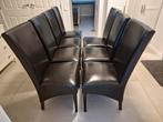 7 donkerbruine eetkamerstoelen leer, Huis en Inrichting, Stoelen, Ophalen, Gebruikt, Bruin, Leer