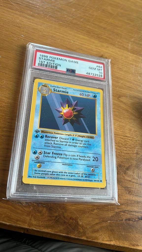1st Edition Starmie PSA10 #64 Base Set, Hobby en Vrije tijd, Verzamelkaartspellen | Pokémon, Zo goed als nieuw, Losse kaart, Ophalen of Verzenden