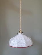 vintage hanglamp - opaline glas - gemarmerde kap wit, 50 tot 75 cm, Vintage, antiek, Ophalen of Verzenden, Zo goed als nieuw