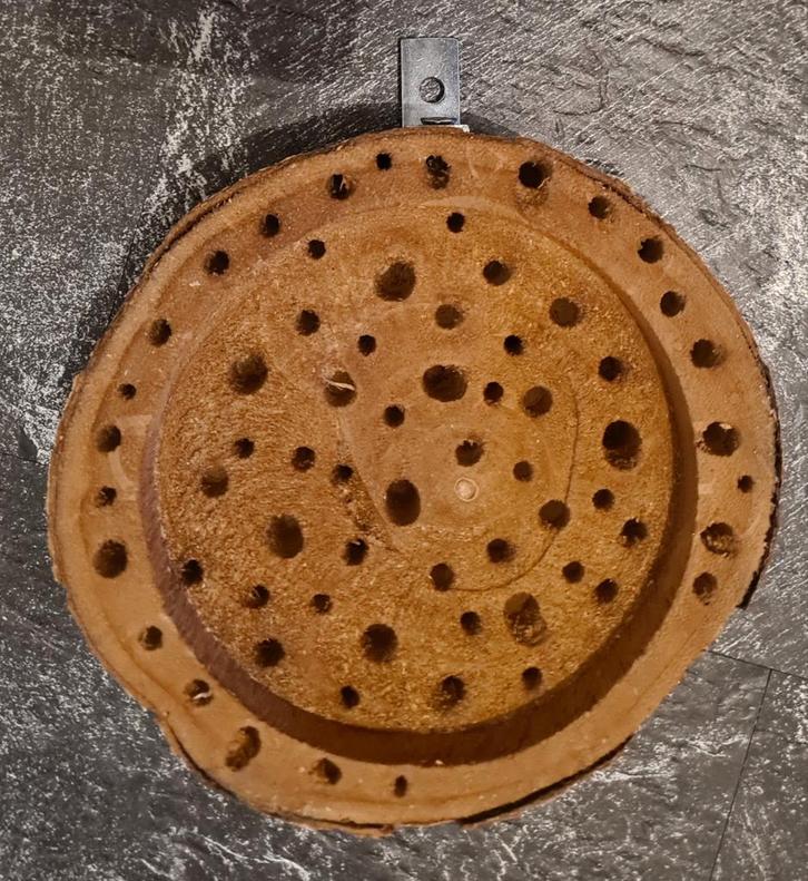 Klein, rond, uniek insectenhotel. Handwerk., Tuin en Terras, Tuinwanddecoratie, Zo goed als nieuw, Ophalen of Verzenden