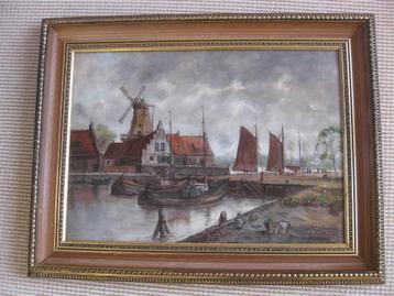 Hans Reifferscheid, "Afgemeerde boten aan een kade".   beschikbaar voor biedingen