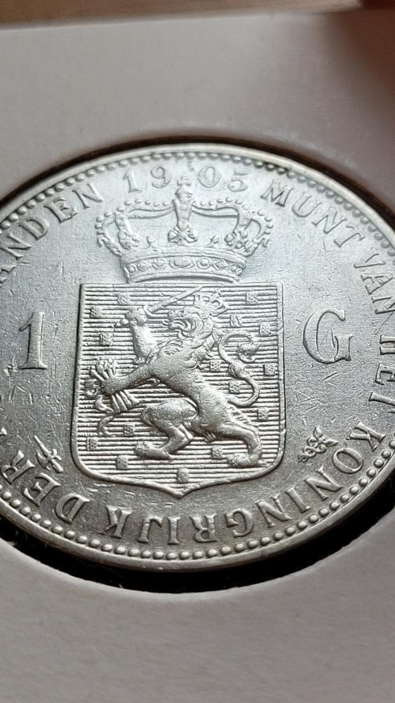 Zeldzaam jaar | 1 gulden 1905 | Hele mooie munt!, Postzegels en Munten, Munten | Nederland, Losse munt, 1 gulden, Koningin Wilhelmina
