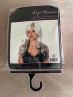 Pruik grijs zwart lang haar carnaval feest foute party, Ophalen of Verzenden, Zo goed als nieuw, Carnaval