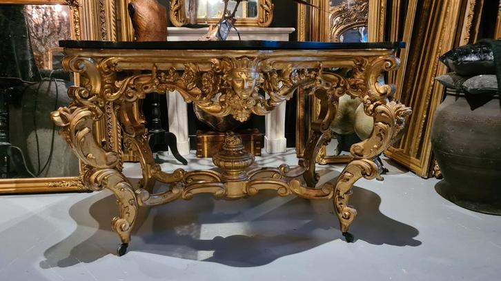 Antieke bladgouden tafel met zwart marmer blad.., Antiek en Kunst, Antiek | Meubels | Tafels, Ophalen of Verzenden