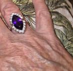 Grote witgouden ring diamant amathist, Sieraden, Tassen en Uiterlijk, Ringen, Wit, Ophalen of Verzenden, Zo goed als nieuw, Dame
