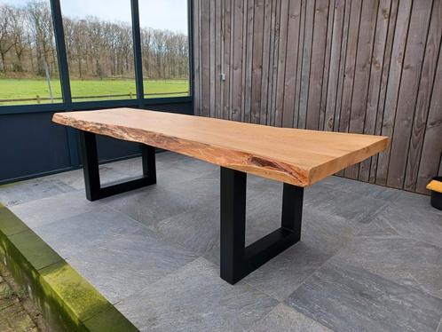 Eiken boomstam tafel, Tuin en Terras, Tuintafels, Nieuw, Rechthoekig, Hout, Ophalen of Verzenden