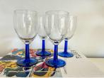 4x vintage Luminarc wijnglazen donkerblauwe steel, Ophalen of Verzenden, Gebruikt, Overige typen