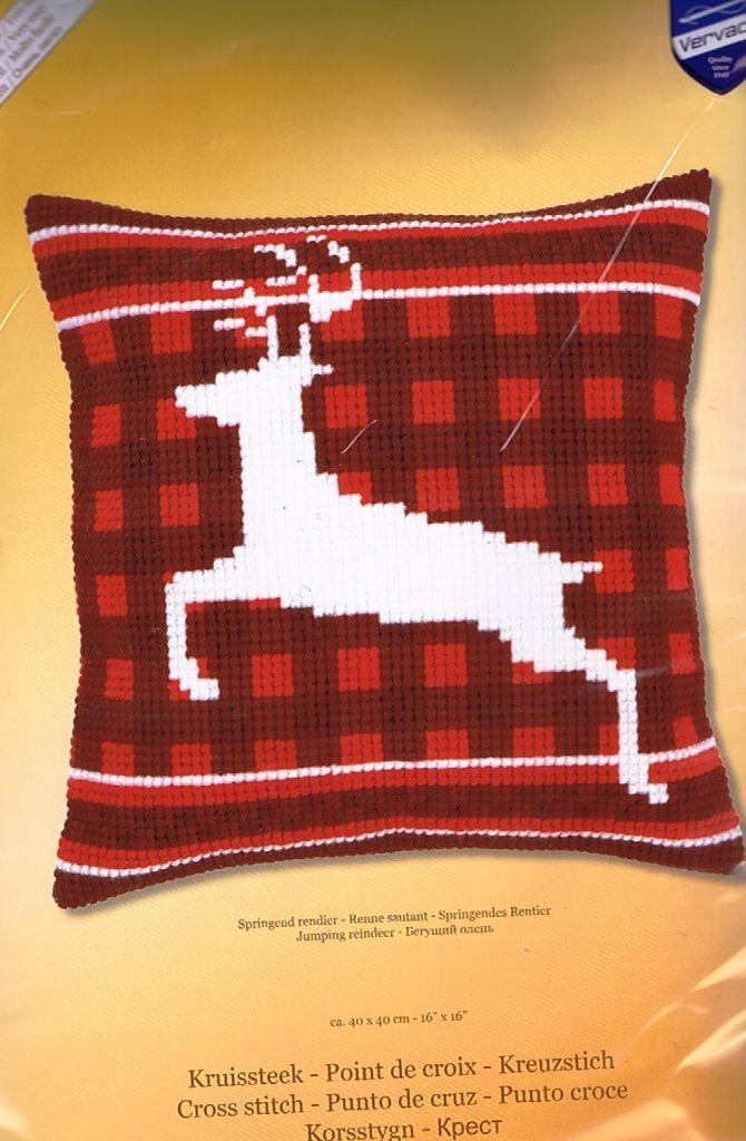 Cado vervaco borduurpakket kussen springend hert, Hobby en Vrije tijd, Borduren en Borduurmachines, Nieuw, Borduurpakket, Handborduren