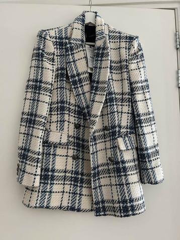 Zara Tweed Blazer Blauw/Wit Maat L beschikbaar voor biedingen