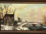 Winterlandschap Schilderij met Houten Lijst, Antiek en Kunst, Kunst | Schilderijen | Klassiek, Ophalen