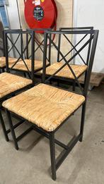 6 metalen stoelen met rotan zitting, Huis en Inrichting, Stoelen, Ophalen, Overige kleuren, Zo goed als nieuw, Landelijk industrieel
