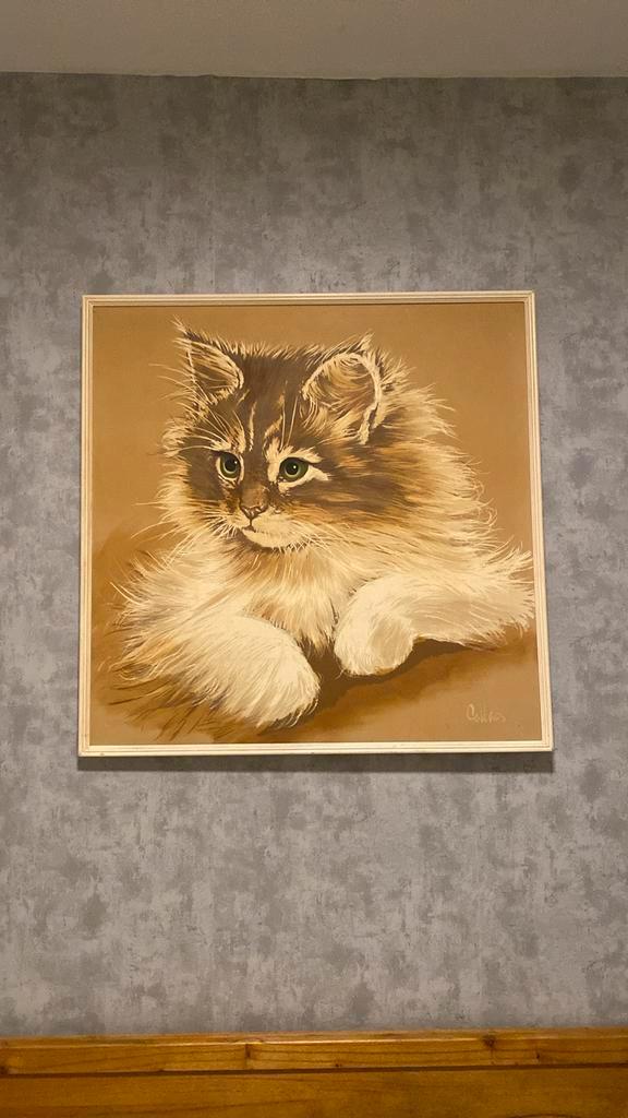 Schilderij van Collins - Kat/Poes, Antiek en Kunst, Kunst | Schilderijen | Klassiek, Ophalen