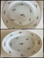 Antieke grote ovale en ronde serveerschaal met floraal decor, Ophalen of Verzenden