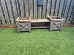 Tuinbankje met 2 bloembakken van steigerhout, Ophalen, Zo goed als nieuw, Hout