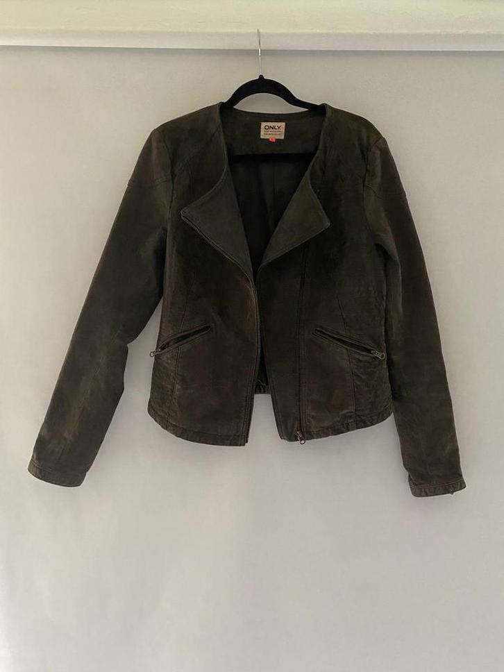 ONLY Dames Bikerjack - Olijfgroen maat L / 40 -, Kleding | Dames, Jassen | Zomer, Zo goed als nieuw, Maat 42/44 (L), Groen, Ophalen of Verzenden
