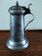 Antieke Tinnen Beker 1820 met deksel en oor, Ophalen of Verzenden