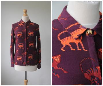 Fabienne Chapot - mooie blouse met apen / paars / XS beschikbaar voor biedingen