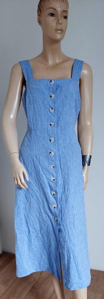 Warehouse doorknoop Jurk in maat L, Kleding | Dames, Jurken, Nieuw, Maat 42/44 (L), Blauw, Knielengte, Verzenden