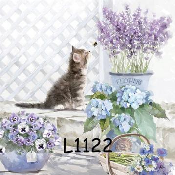 Servetten decoupage/bullet journal * kat met lavendel L1122 beschikbaar voor biedingen