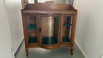 Antiek rond glas theekastje vitrine kastje beschikbaar voor biedingen