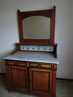 Antieke Kaptafel met tegelrand en Spiegel, Antiek en Kunst, Ophalen, Rechthoekig, 50 tot 100 cm, 100 tot 150 cm