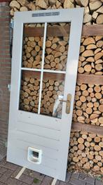 Buitendeur hardhout 92.5X211.5 cm kattenluik Links draaiend, Ophalen, Gebruikt, 80 tot 100 cm, Glas