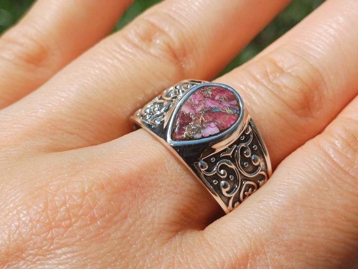 Vanoli 925 zilver herenring paars koper turquoise maat 21,25, Sieraden, Tassen en Uiterlijk, Ringen, Nieuw, Heer, 19 tot 20, Paars