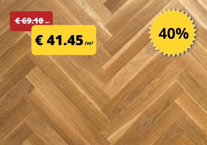 Visgraat parket voor € 41.45 /m² ! - STOCKVERKOOP, Doe-het-zelf en Verbouw, Vloerdelen en Plavuizen, Nieuw, Parket, Hout, 50 tot 150 cm