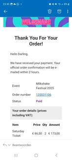 2 Zaterdag tickets en 1 Weekender ticket voor Millshake, Eén persoon