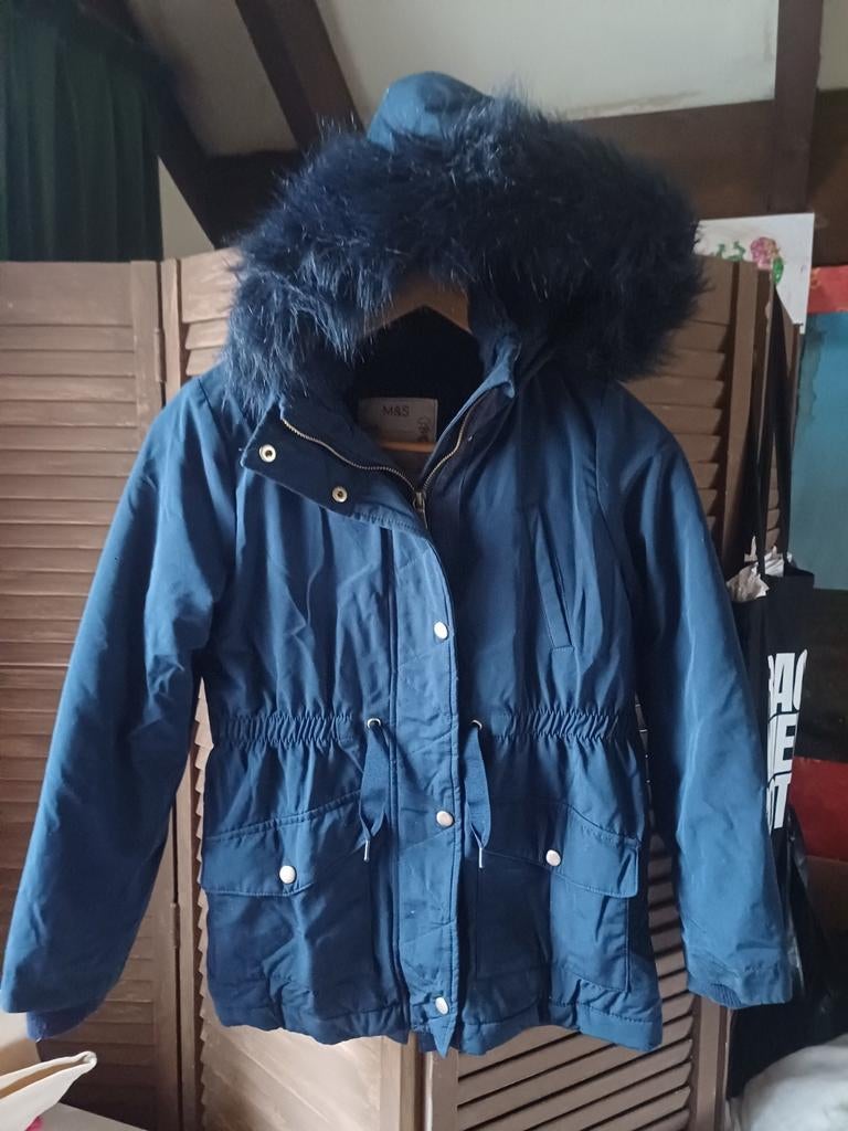 Jas donker blauw Mark&Spencer ong maat 152, Ophalen of Verzenden, Zo goed als nieuw