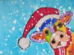 Schilderij met kleurrijke kerstkoe, Minder dan 50 cm, Nieuw, Ophalen of Verzenden, Schilderij