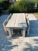 Steigerhouten robuuste tuinset met 6 stoelen, Ophalen, 6 zitplaatsen, Steigerhout, Zo goed als nieuw