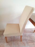 4 lederen stoelen beige met kersenhouten, Huis en Inrichting, Stoelen, Ophalen, Zo goed als nieuw, Overige kleuren, Vier