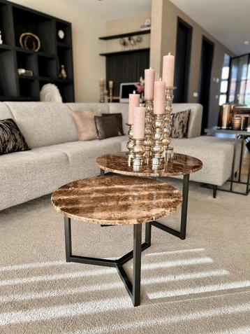 Rond salontafel set, bruin marmer emperador  beschikbaar voor biedingen