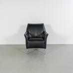 2x Leolux Mayuro Fauteuil Zwart Leer - Chroom, Minder dan 75 cm, Ophalen of Verzenden, Zo goed als nieuw, Metaal