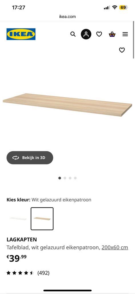 Bureau ikea eiken lagkapten met poten adils en narspel, Huis en Inrichting, Bureaus, Gebruikt, Ophalen of Verzenden