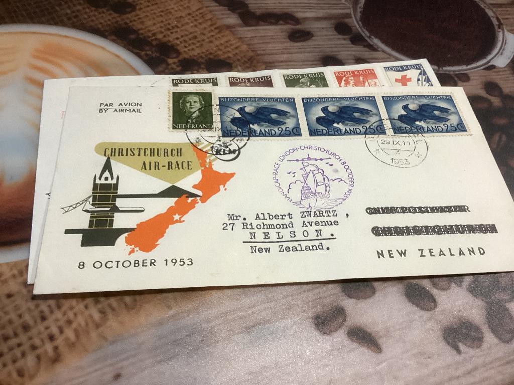 No9387 KLM Christchurch 29-9-1953 Heb ook van Nederland, Postzegels en Munten, Postzegels | Eerstedagenveloppen, Onbeschreven