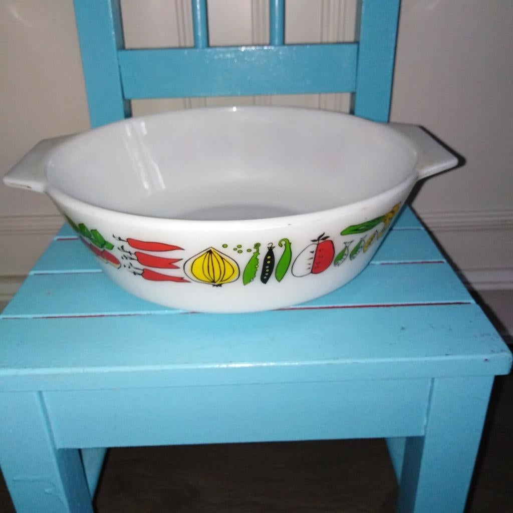 Vintage Pyrex schalen Harvest/oogst - JAJ England 2 stuks, Ophalen, Gebruikt, Overige stijlen, Glas
