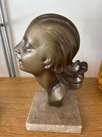 Art deco - messing/brons vrouwenhoofd op  voet - jaren '30, Ophalen of Verzenden, Brons